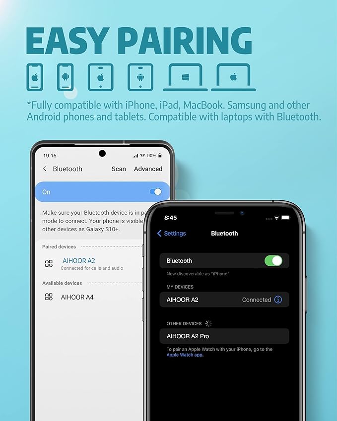 AIHOOR Wireless Earbuds for Music and Sports, Bluetooth 5.3 in-Ear Headphones with Extra Bass Built-in Mic Touch Control 30hr Battery Earphones, Waterproof (Tiffany)
