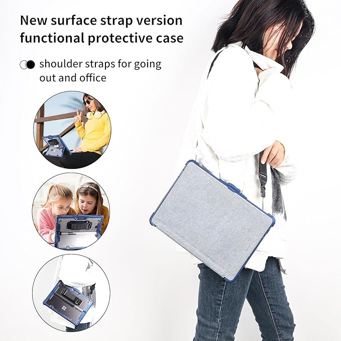 AOAO for Microsoft Surface Go 4/ Surface Go 3/ Surface Go 2/ Surface Go Case with Shoulder Strap, Hand Strap, Stylus Pen Holder, Rugged, Shock-Absorbing and Drop-Resistant(10.5 inch)-Blue