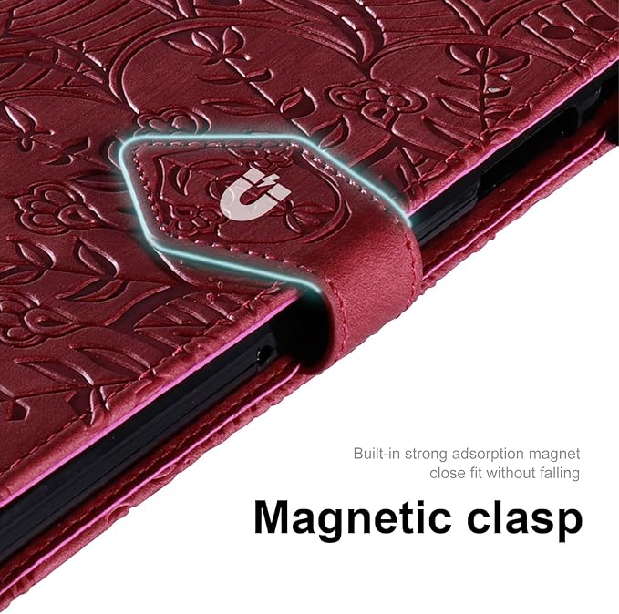 Vine Funda para for Samsung Galaxy Tab A 10.1 2019 SM-T510 T515, Soft Touch Premium Faux Leather Made with Card Slots, Water-Proof Precise Cutouts Compatible with Samsung Tab A 2019 Case Wine Red