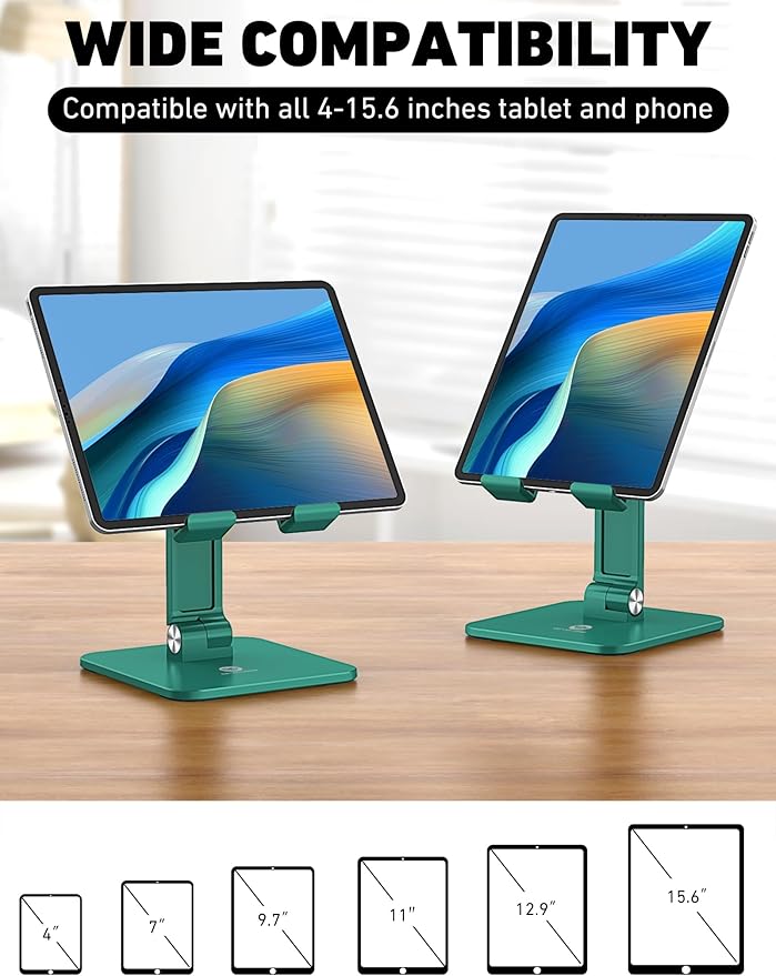 OCYCLONE Tablet Stand Compatible with iPad Holder for Desk, FoldableTablet Holder Portable Monitor Stand - Green