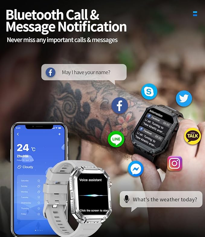 LIGE Military Smart Watches for Men, 1.96'' HD Screen with Answer Make Call Smart Watch for iOS Android Phone, Fitness Tracker with Heart Rate/Sleep Monitor, 5ATM Waterproof, Silver