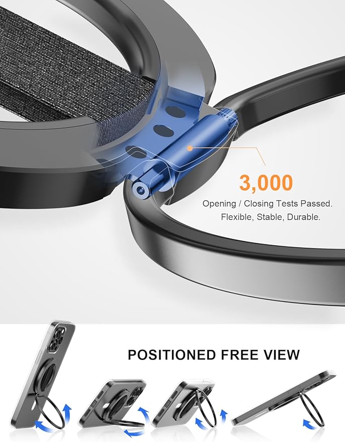 EWA MagOne Ultra for Magsafe Phone Grip Kickstand [Replaceable Elastic Finger Loop], Mag Safe Ring Holder Stand, Two-Sided Magnetic Phone Accessories for iPhone 17,16,15,14,13,12 Pro/Max/Plus-Black