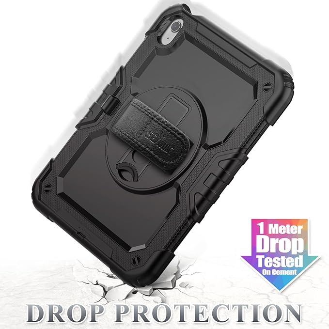 SEYMAC stock Case for iPad (A16) 11th/10th Generation 11''/10.9'' 2025/2022, Full-Body Drop Protection Case with Screen Protector &360° Rotate Hand Strap/Stand, Black