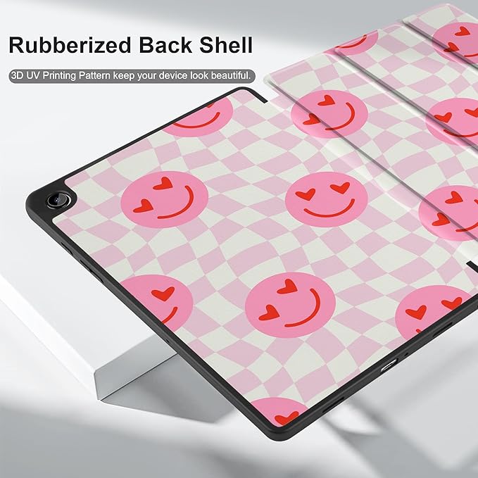 MEEgoodo Case for Samsung Galaxy Tab A9 Plus 11 inch Cover 2024 2023 with S Pen Holder,A9+ Smart Tablet Cases with Leather Trifold Stand+Soft TPU Back Shell+Smart Auto Wake/Sleep,Checkered Pink Hearts
