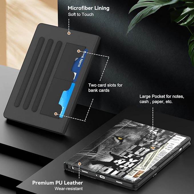 OKP Case for Samsug Galaxy Tab A9+ Plus 11 inch 2024(SM-X210/X216/X218), PU Leather Folio Cover with Multi-Angle Stand//Pen Holder, Auto Wake/Sleep Case for Galaxy A9+ 11" Tablet (Lion)