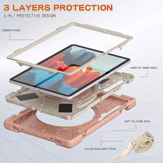 360 Rotation Portable Case for Galaxy Tab S8 11/'' / S7 11 inch with S Pen Holder Rugged Rotating Stand Hand Strap Shoulder Carrying Outdoor Cover (Pink)