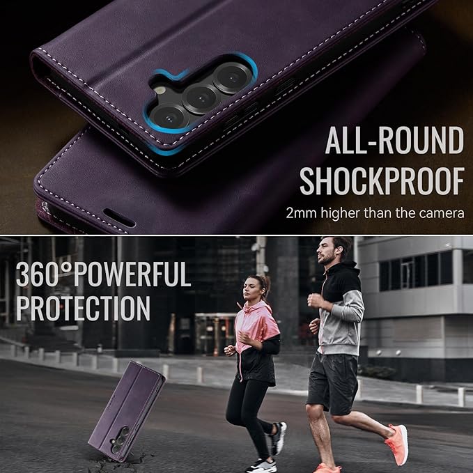 Wallet Case for Samsung Galaxy S24 5G Leather Wallet Flip Cover with Card Holder, Kickstand, Magnetic Closure, RFID Blocking TPU Shockproof Phone Case Compatible with Galaxy S24, Purple