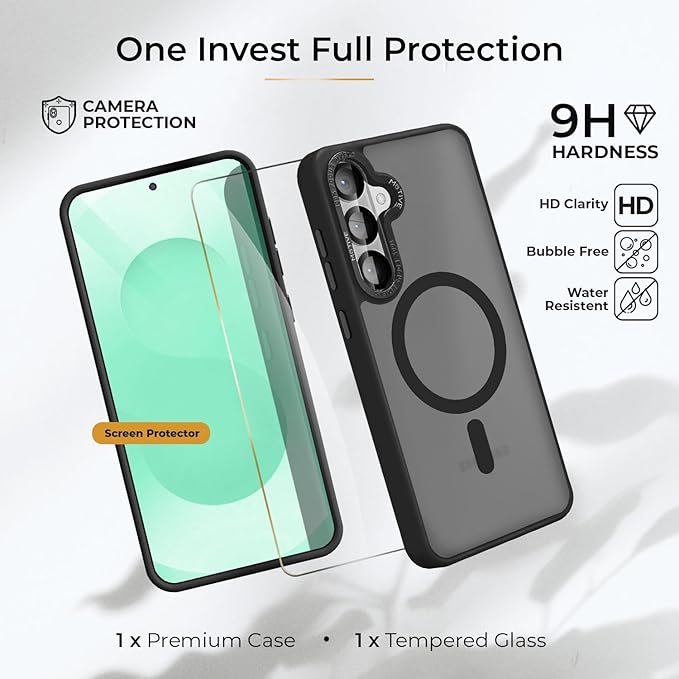 MOTIVE Compatible with Samsung Galaxy s25 Plus case Belt Clip, [Military Grade] with Screen Protector, Translucent Matte Samsung s25 Plus case Clip 6.7” | Black [Fits s24 Plus]
