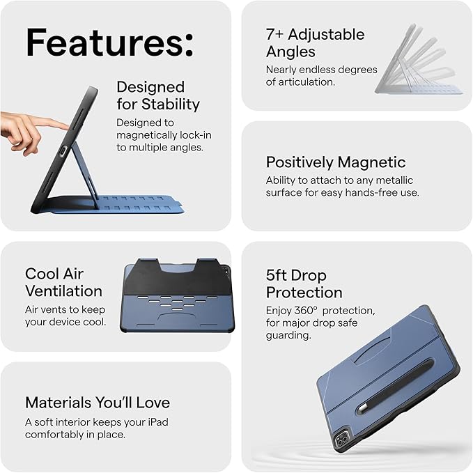 ZUGU CASE for 10.2 Inch iPad 7th / 8th / 9th Generation Case (2021/2020/2019), Protective, Thin, Sleek Design, Magnetic Stand, Sleep/Wake Cover, Magnetic Cover, Slate Blue