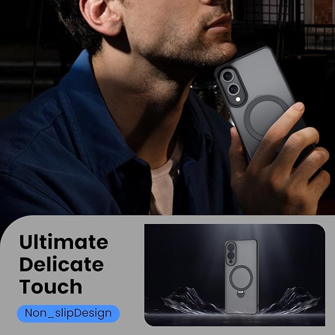 360° Rotatable Stand for Samsung Galaxy S25 Edge Case Magnetic with Screen Protector X1 & Camera Lens Protector*1, Compatible with MagSafe, 16FT Mil-Grade Shockproof for S25 Edge Case 6.2", Black