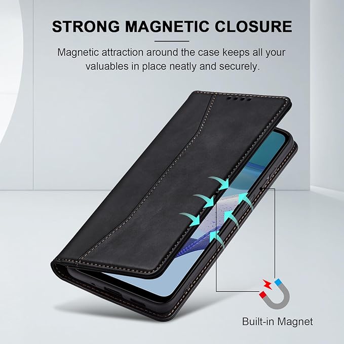 Jasonyu Flip Wallet Case for Moto G 5G (2023),Leather Magnetic Folio Cover with Card Holder,Kickstand - TPU Shockproof Durable Protective Phone Case,Black