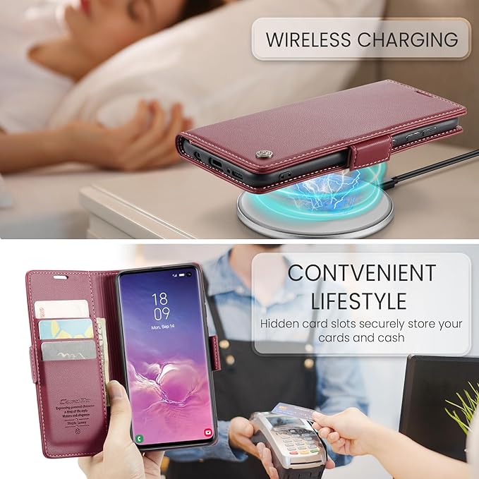 Case for Samsung Galaxy S10 Wallet Case, RFID Blocking PU Leather Flip Folio Cover Card Holder Kickstand Shockproof Phone Case Compatible with Samsung Galaxy S10, Red