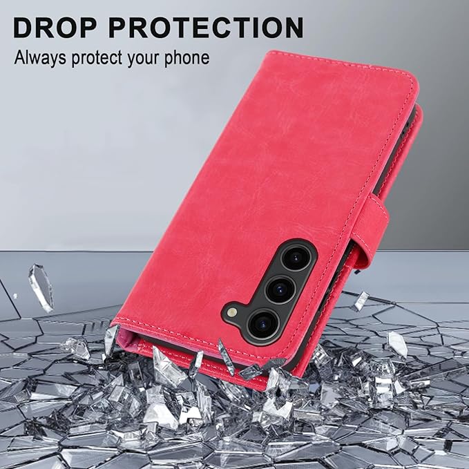 MONASAY Wallet Case Compatible for Galaxy S23 5G,[RFID Blocking] Flip Folio Leather Cell Phone Cover with Credit Card Holder, 6.1 inch, Hot-Pink