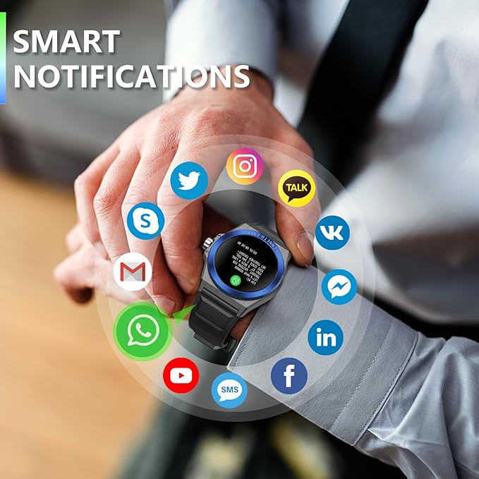 Bebinca Smart Watch for Men Compatible with iPhone Samsung Android Phone, 1.32'' HD Screen IP68 Waterproof Bluetooh Fitness Tracker Heart Rate/Sleep Monitor(Gunmetal-Blue)