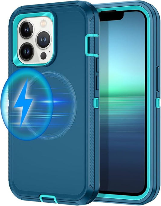 for iPhone 13 Pro Case [Compatible with MagSafe] Shockproof 3-Layer Full Body Protection Rugged Heavy Duty Cover Case for Apple iPhone 13 Pro 6.1 inch,Turquoise