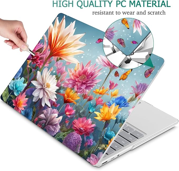 Tuiklol Case for 12.4 Inch Microsoft Surface Laptop Go 3/2 / 1 2023-2020 Releases, Plastic Hard Shell Case with Screen Protector and Keyborad Cover +Dust Plugs Model 2013/1943,Multicolored Floral