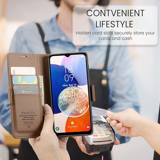 for Samsung Galaxy A14 4G/5G Case, Premium PU Leather Wallet Case Flip Cover with [RFID Blocking][Card Holder][Stand Function] Shockproof Protective for Samsung Galaxy A14, Brown