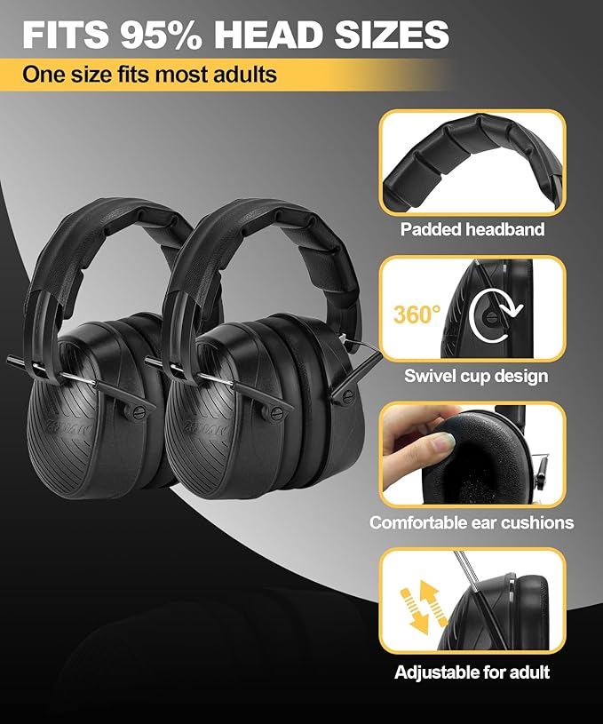 ZOHAN 019 Safety Earmuffs for Noise Reduction 2Pack - NRR 28dB Hearing Protection Ear Muffs for Working, Shooting, Mowing, Autism, Construction