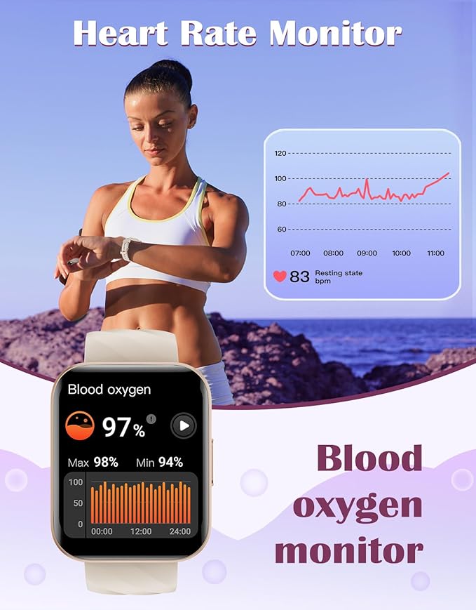 RUIMEN Smart Watches for Women Men (Answer/Make Calls) Compatible with iPhone/Android Phones, 1.85" HD Screen Fitness Tracker Heart Rate Monitor 100+ Sports Tracker Watch Waterproof (Milky White)