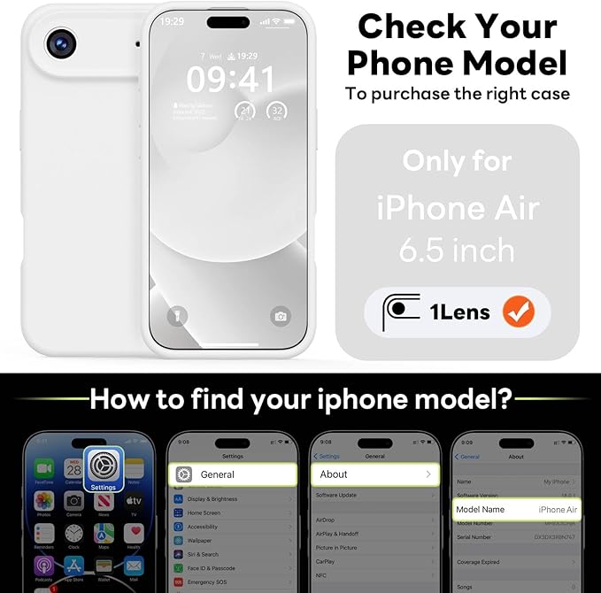 Vooii Magnetic Compatible with iPhone Air Case (Compatible with Magsafe) (Upgraded Camera Protection) Liquid Silicone Shockproof Full Body Protective Phone Cover for Women Men, White, 6.5"