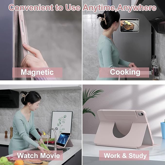 Vertical Case for iPad 9th/8th/7th Generation/Pro 10.5/ Air 3rd Gen, Magnetic Detachable Case with Pencil Holder【It can Hold Keyboard】 360 Rotatable Smart Cover (Pink)