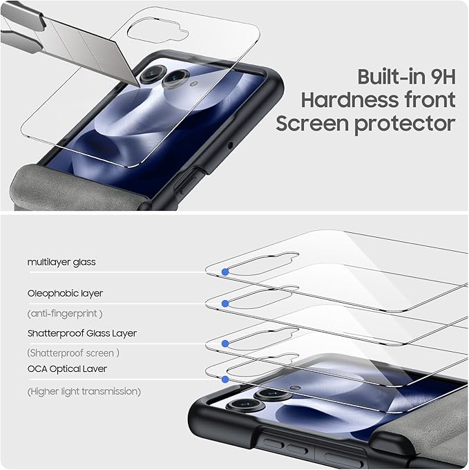 for Motorola Razr Ultra 2025 Case Built-in Screen Protector & Hinge Protection & Ultra Thin PU Leather Matte PC Shockproof Phone Cover Smartphone Case for Moto Razr Ultra 2025 (Gray)
