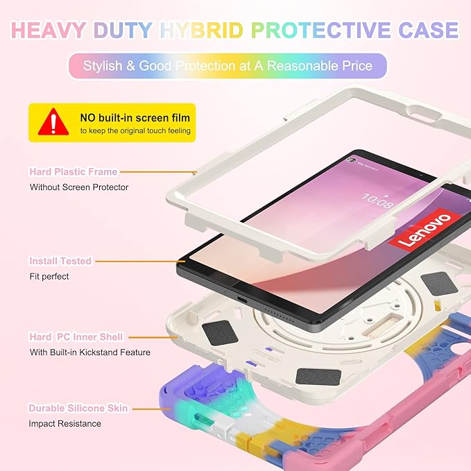 TSQQST for Lenovo Tab M8 Case 4th Gen (TB-300FU/TB301XU) 2023 2024 for Kids Girls | Flexible Silicone TPU Shockproof Anti-Scratch Cute Case with Stand&Hand Strap for Lenovo M8 Tablet | Colorful Pink