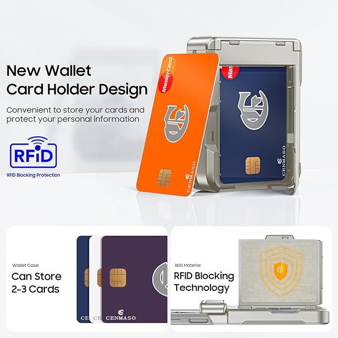 CENMASO for Samsung Galaxy Z Flip 6 Case/Z Flip 7 FE Case with Card Holder [RFID Blocking]& Hinge Protection & Screen Protector, Full-Body Shockproof Phone Case for Z Flip 6/Flip 7 FE-Natural Titanium