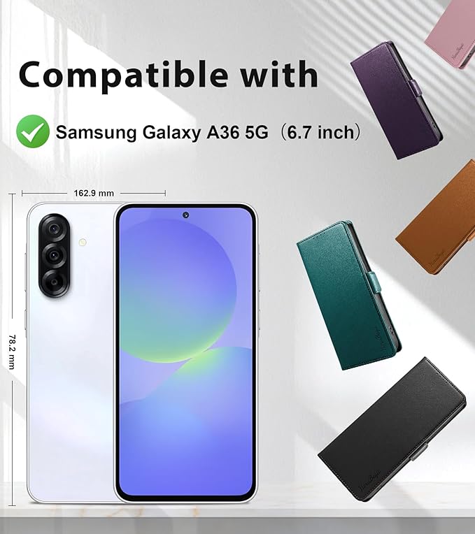 Wallet Flip Case for Samsung Galaxy A36 5G - [RFID Blocking] Luxury PU Leather Card Holder Magnetic Phone Cover with Kickstand,Shockproof Protective Case,Purple