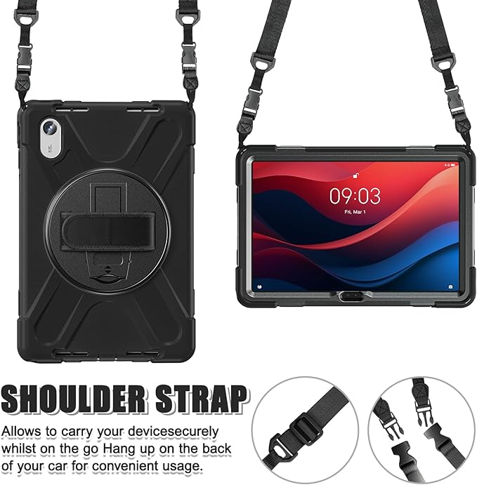 ZenRich Rugged Tablet Case for Lenovo Tab M11/K11 LTE 11" 2024 (TB-330FU/330XU), Heavy Duty Shockproof Protective Cover with Screen Protector, 360° Rotating Kickstand, Hand Strap & Shoulder Belt