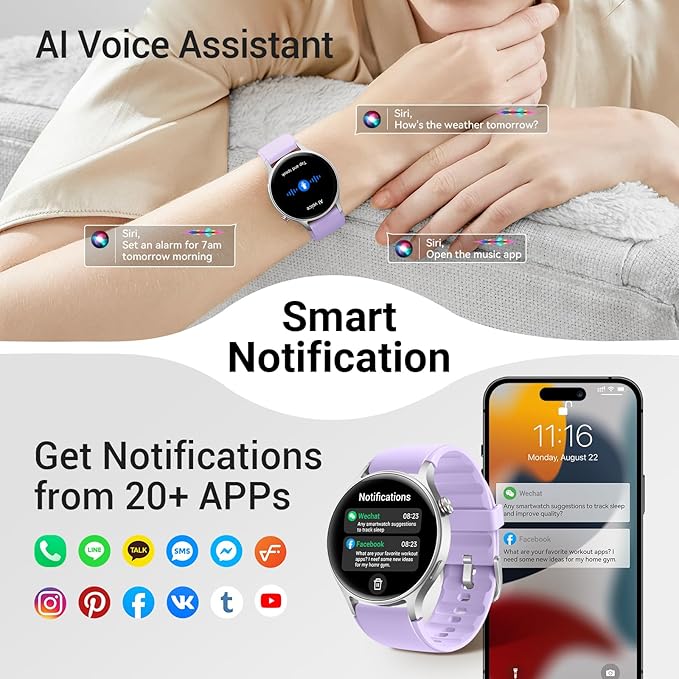 Fitpolo Smart Watch for Women,1.3" AMOLED Touchscreen Fitness Tracker, Make/Answer Calls, Heart Rate SpO2 Monitor, IP68 Waterproof, Sleep & Activity Tracking Smartwatch for Android Phones iPhone