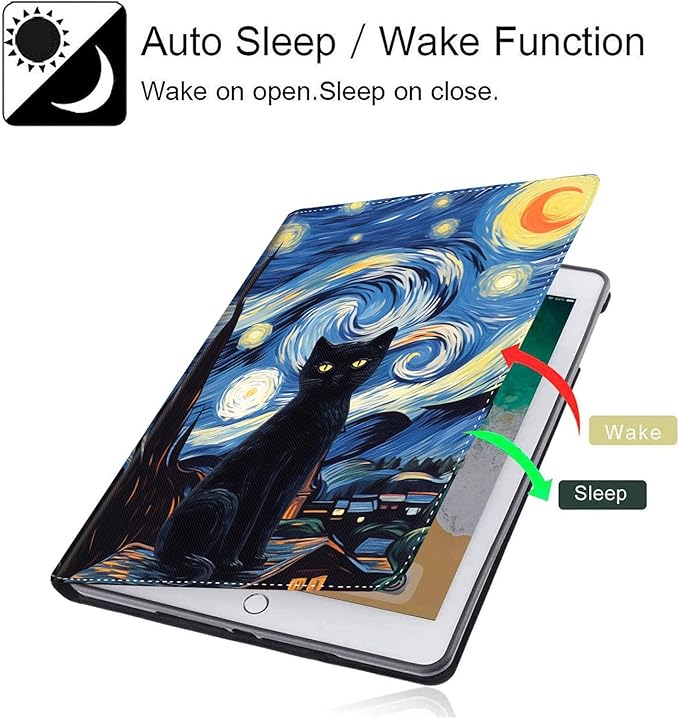 Case for Galaxy Tab A9 Plus ， Auto Sleep/Wake Multi-Angle Viewing Slim Folio Stand Cover for Samsung Galaxy Tab A9+/A9 Plus 11 Inch 2023 (SM-X210/X216/X218), The Starry Night Black Cat