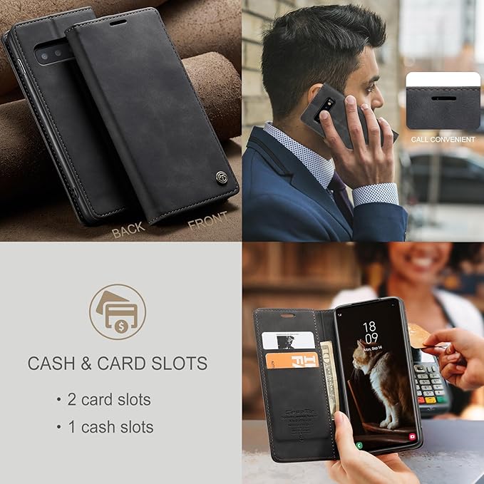 for Samsung Galaxy S10 Case, Flip Wallet Leather Case with Card Holder Magnetic Closure Shockproof Kickstand Protective Phone Cases Cover for Samsung S10,Black