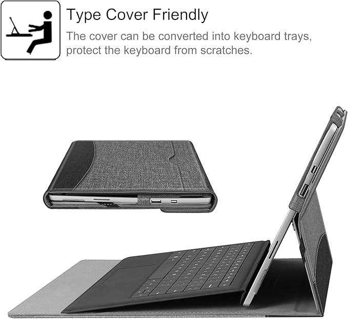 Fintie Case for 12.3 Inch Microsoft Surface Pro 7 Plus, Surface Pro 7/6/5/4/3 - Portfolio Business Cover with Pocket, Compatible with Type Cover Keyboard, Gray