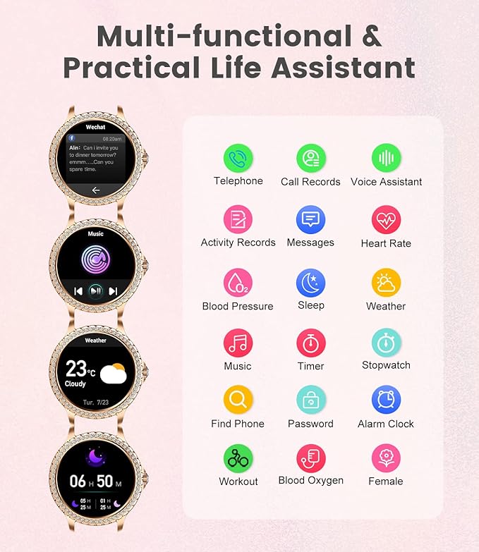 Smart Watches for Women,1.32" HD Smartwatch with Answer/Make Call,AI Voice Control,Heart Rate/Calories/SpO2 Monitor 100+ Sport Modes Ladies Fitness Tracker Watch for Android iOS 2 Straps Black-Gold