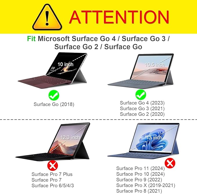 for Microsoft Surface Go 1/2/3 10 inch and Go 4 10.5 inch Case 2018/2020/2021/2023 Genuine Leather Cover Protective Shell Compatible with Type Cover Keyboard and Pencil Holder.Black