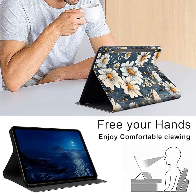 Case for Samsung Galaxy Tab S10 FE/ S9 FE 5G 10.9 Inch/Tab S9 11 Inch, Slim PU Leather Stand Cover with Auto Wake/Sleep, Multi-Angle Viewing & Shockproof, Little Flower