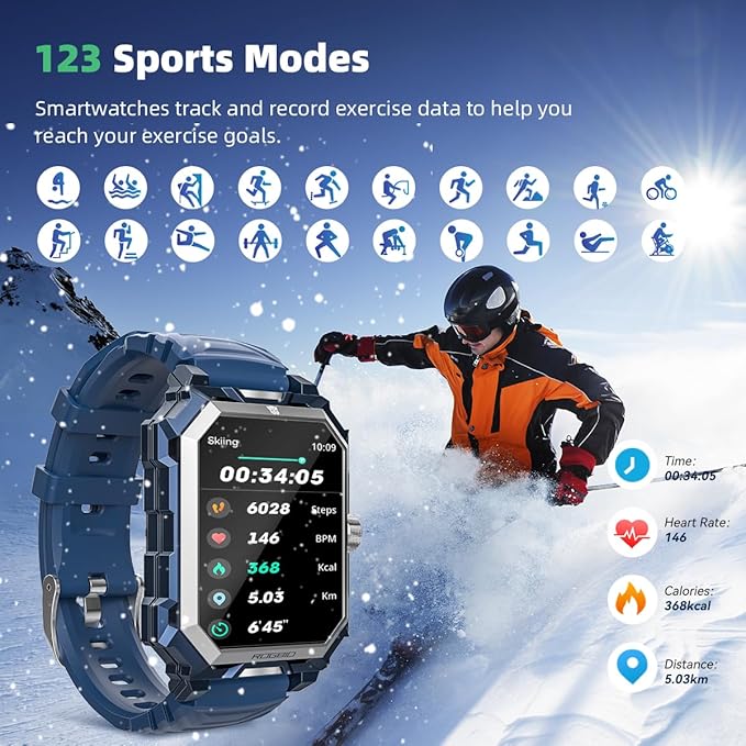 Indestructible Military Smart Watch for Men (Answer/Dial Call) 100 Days Battery Tactical 10ATM Waterproof Smartwatch for Android Phones Fitness Tracker with Blood Pressure Heart Rate SpO2