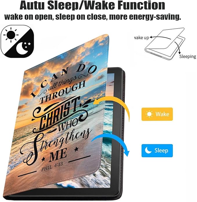 Case for Samsung Galaxy Tab A7 10.4 inch 2022/2020 (SM-T500/T503/T505/T507/T509), Premium PU Leather Stand Folio Cover with Auto Sleep/Wake, Sunset Beach Quote Bible Verse Phil 4-13
