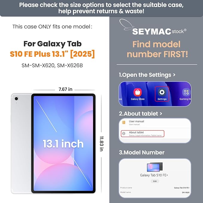 SEYMAC stock Case for Samsung Galaxy Tab S10 FE+ Plus 5G Tablet Case 13.1'' Protective with Screen Protector, Pencil Holder, 360 Rotating Stand, Hand Strap, Shoulder Strap, SkyBlue1