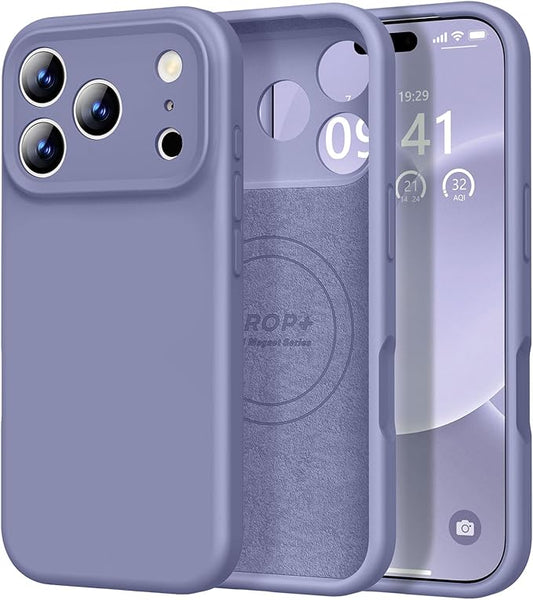 Vooii Magnetic Compatible with iPhone 17 Pro Case (Compatible with Magsafe) (Upgraded Camera Protection) Liquid Silicone Shockproof Full Body Protective Phone Cover for Women Men, Lavender Grey, 6.3”