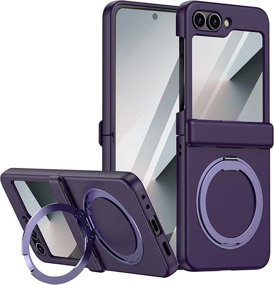 Magnetic Case for Samsung Galaxy Z Flip 6 Compatible with Magsafe, Built-in Kickstand & TPU Hinge Protection Flip 6 Case, Matte PC Cover Ultra Shockproof Phone Case for Z Flip6 (Dark Purple)