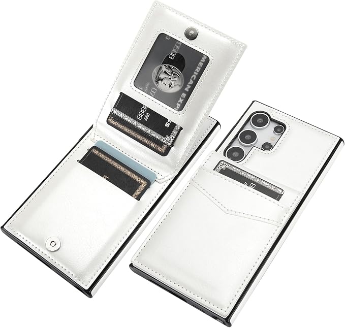 KIHUWEY Samsung Galaxy S24 Ultra 6.8'' Cellular Phone Case, Flip Leather Wallet with Card Holder, Magnetic Clasp, Kickstand, Heavy Duty Protective Cover (White)