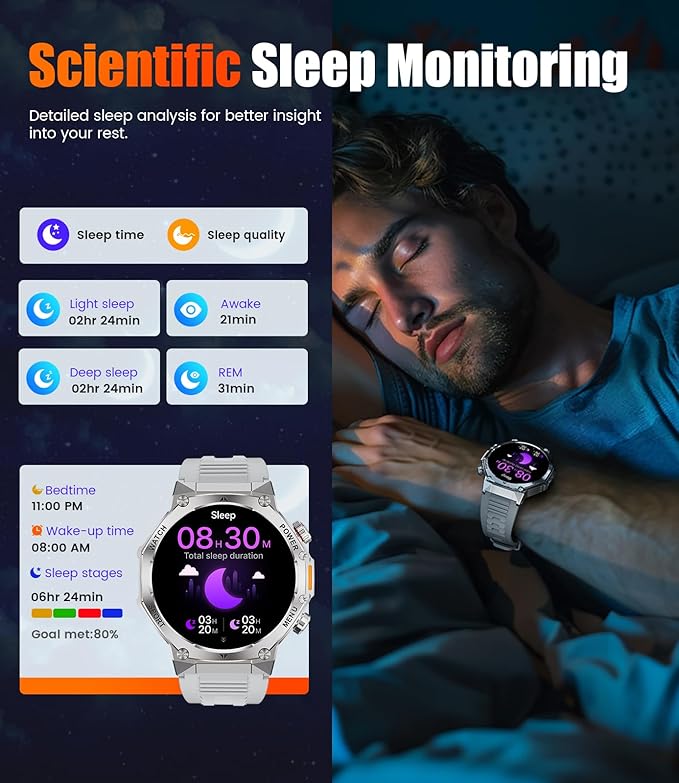 Smart Watch for Men,800mAh Large Battery/1.75" HD Smart Watches with LED Flashlight for Android/iOS (Bluetooth Call Answer/Calls) Fitness Tracker with Heart Rate/Sleep Tracking