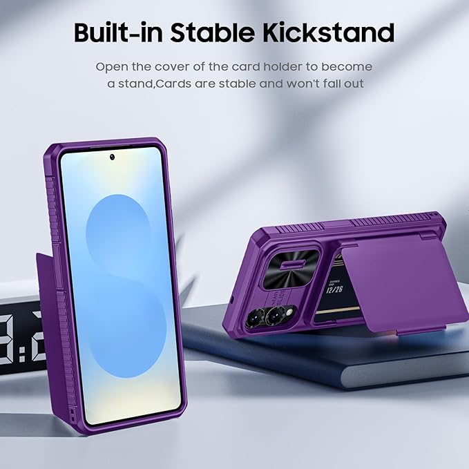 for Samsung Galaxy S25 Edge Case Wallet with RFID [Cards Holder][Camera Cover][Edge Raised] Full Body Shockproof Silicone Protective Phone Case for Galaxy S25 Edge 2025 (Purple)