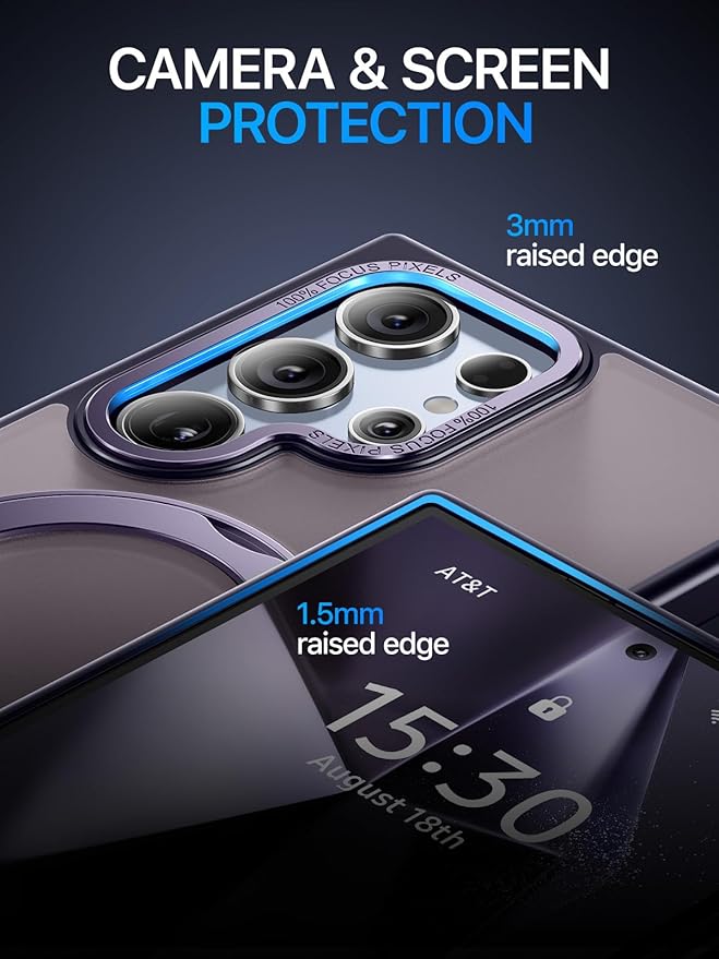 QTlier Phone case for Galaxy S24 Ultra& S25 Ultra- 360 Rotatable Magnetic Ring Stand, Military-Grade Protection, Raised Camera Frame (Purple, S24 Ultra)