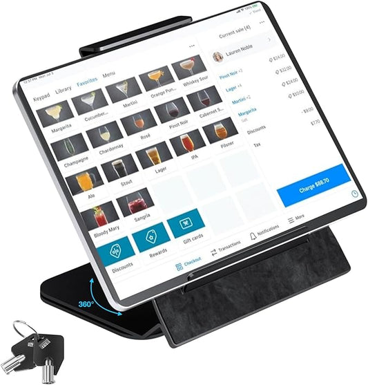 Kiosk Stand Compatible with iPad – Universal Tablet Holder 8-13 Inch, 360 Rotate, Anti-Theft Lock, Desk Accessories, PreDrilled Mounting Holes - Office Desk Accessories, Checkout, Black