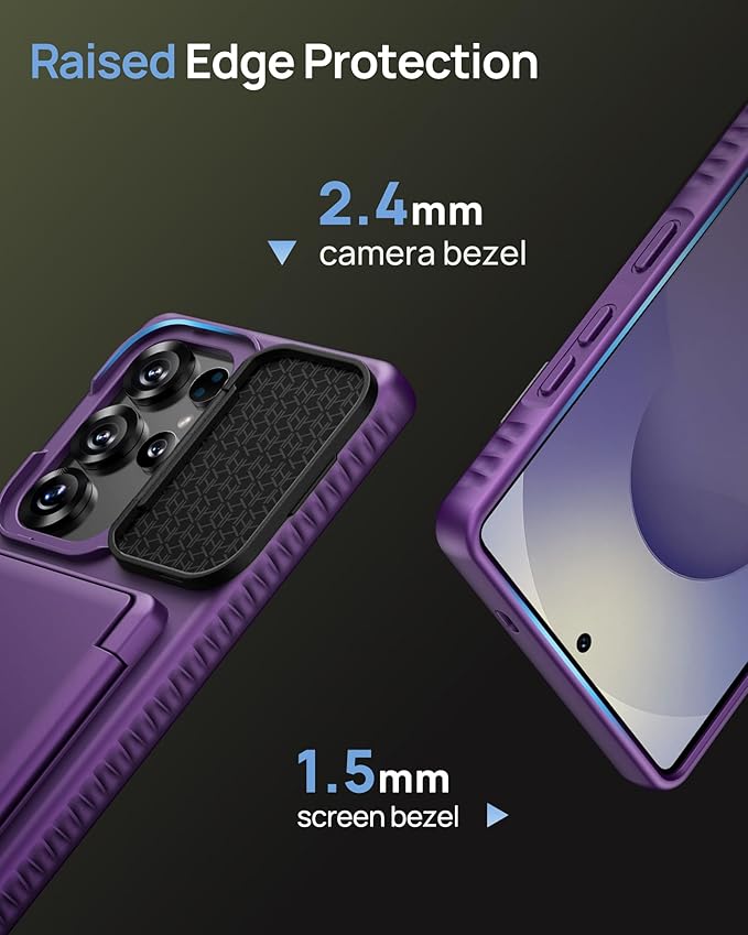 for Samsung Galaxy S25 Ultra Case, Built-in Card Holder & Stand & Lens Cover, Military Grade Drop Tested Soft Silicone Edge Rugged Protective Wallet Phone Case for S25 Ultra 6.9" 2025, Purple