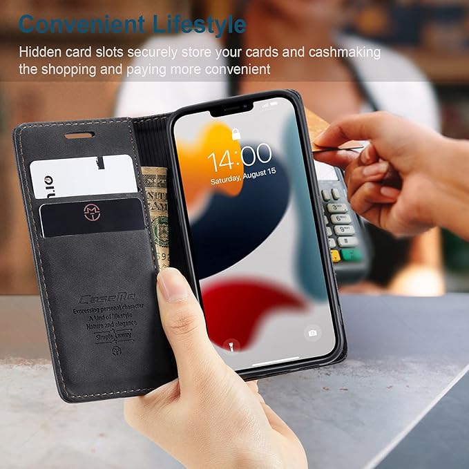 for iPhone 13 Mini Case 5.4", Flip Wallet Leather Case with Card Holder Magnetic Closure Shockproof Kickstand Protective Phone Cases Cover for iPhone 13 Mini,Black