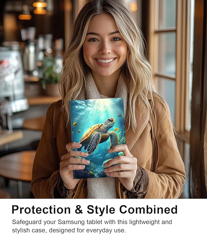 Case for Samsung Galaxy Tab S10 Plus/ S9 FE Plus/ S9 Plus 5G Tablet 12.4'', Slim PU Leather Stand Cover with Auto Wake/Sleep, Multi-Angle Viewing & Shockproof, Sea Turtle